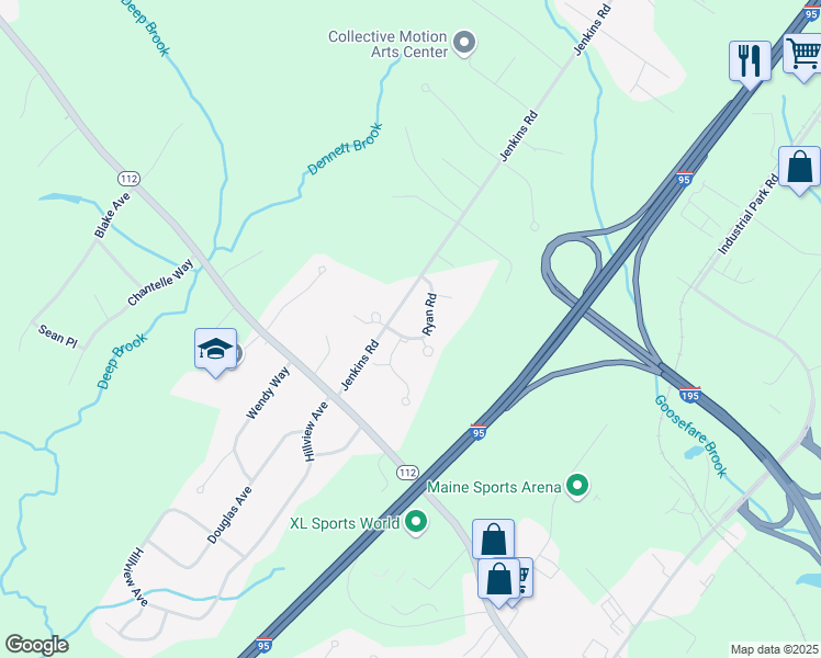 map of restaurants, bars, coffee shops, grocery stores, and more near 6 Ryan Rd in Saco
