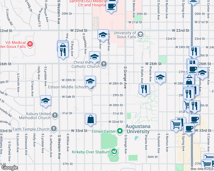 map of restaurants, bars, coffee shops, grocery stores, and more near 2003 South Covell Avenue in Sioux Falls