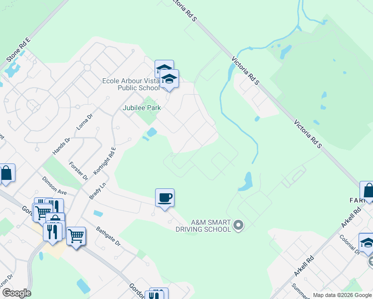 map of restaurants, bars, coffee shops, grocery stores, and more near 107 Ambrous Crescent in Guelph