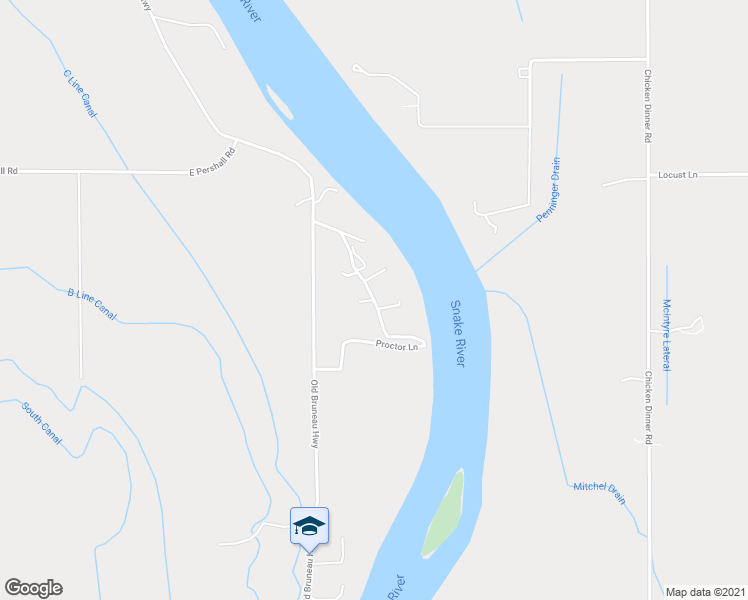 map of restaurants, bars, coffee shops, grocery stores, and more near Proctor Lane in Marsing