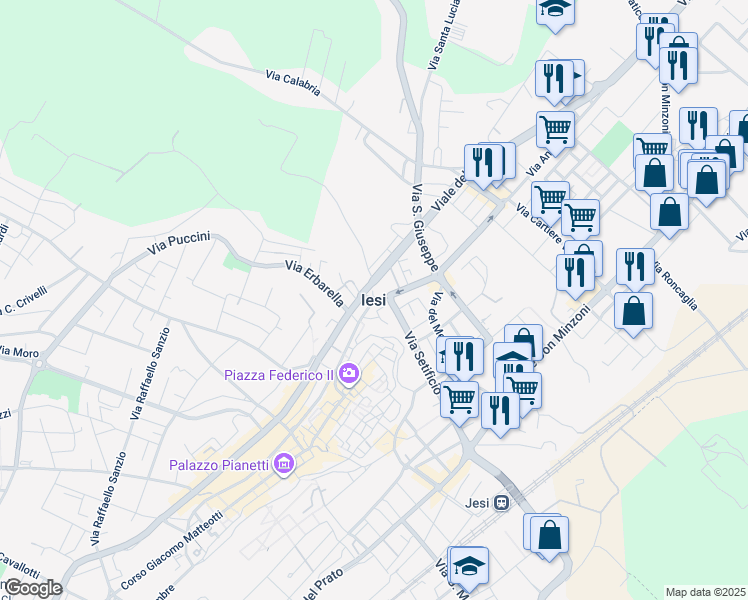 map of restaurants, bars, coffee shops, grocery stores, and more near in Iesi