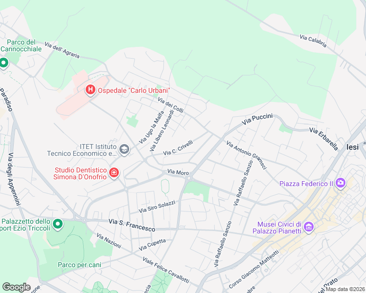 map of restaurants, bars, coffee shops, grocery stores, and more near 10TER Via C. Crivelli in Jesi