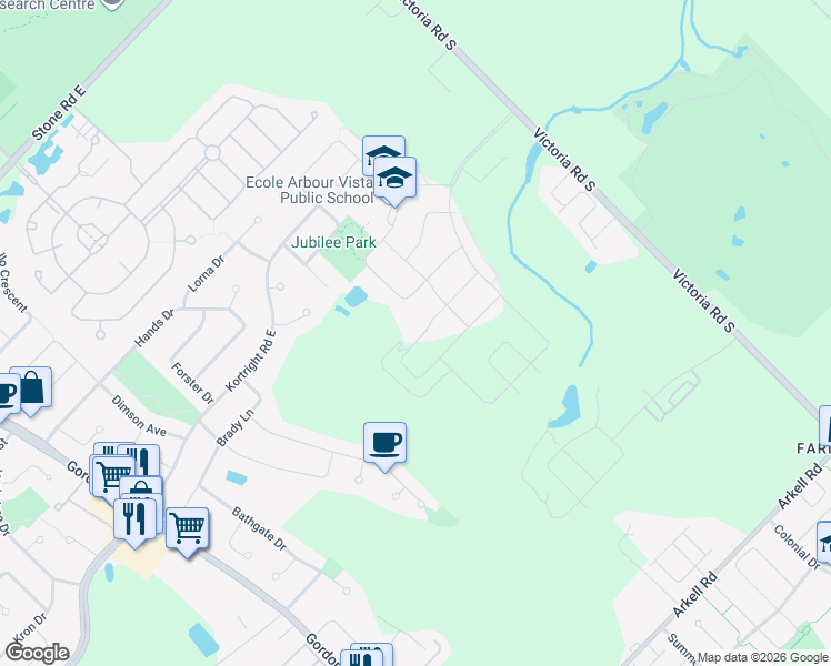 map of restaurants, bars, coffee shops, grocery stores, and more near 107 Ambrous Crescent in Guelph