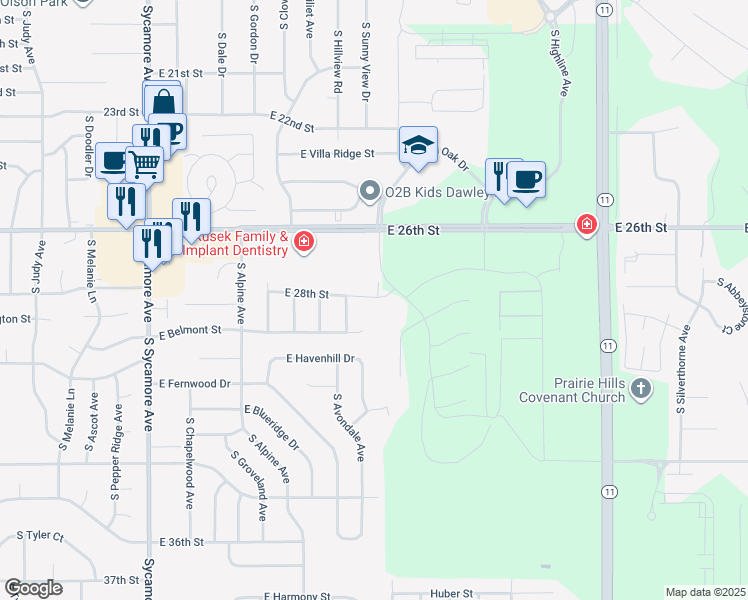 map of restaurants, bars, coffee shops, grocery stores, and more near 5315 E 28th St in Sioux Falls