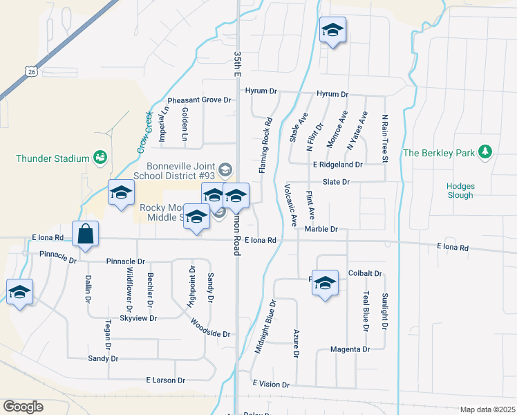 map of restaurants, bars, coffee shops, grocery stores, and more near 3413 Blaze Drive in Idaho Falls