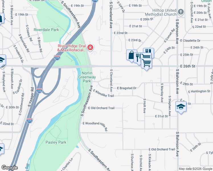 map of restaurants, bars, coffee shops, grocery stores, and more near 2013 South Cleveland Avenue in Sioux Falls
