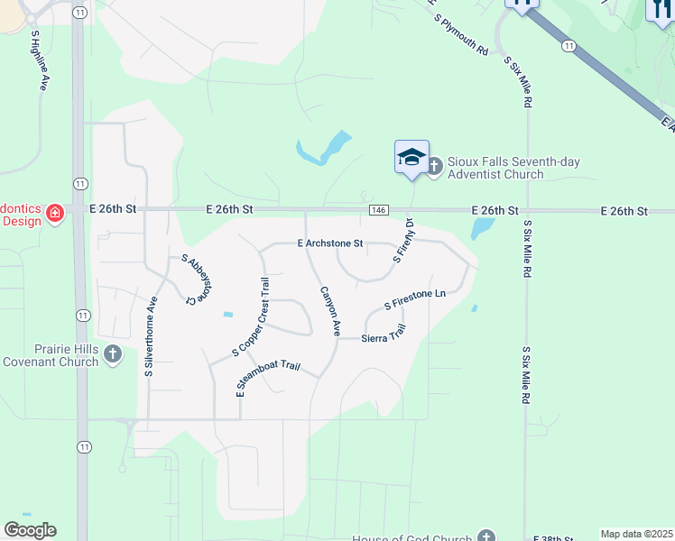 map of restaurants, bars, coffee shops, grocery stores, and more near South Firefly Drive in Sioux Falls