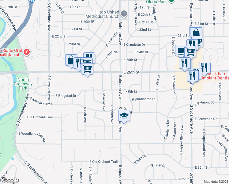 map of restaurants, bars, coffee shops, grocery stores, and more near 2105 South Stephen Avenue in Sioux Falls