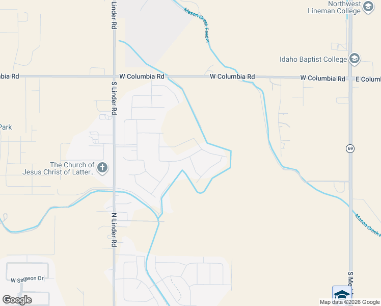map of restaurants, bars, coffee shops, grocery stores, and more near South Rocky Mount Lane in Meridian