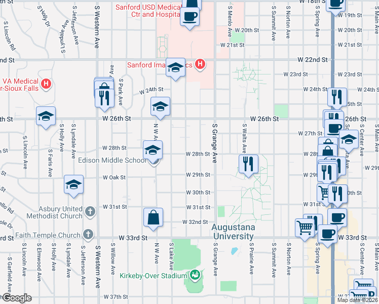 map of restaurants, bars, coffee shops, grocery stores, and more near 2003 South Covell Avenue in Sioux Falls