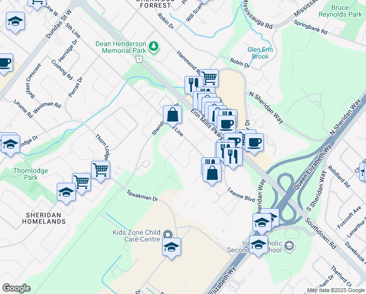 map of restaurants, bars, coffee shops, grocery stores, and more near 2120 Varency Drive in Mississauga