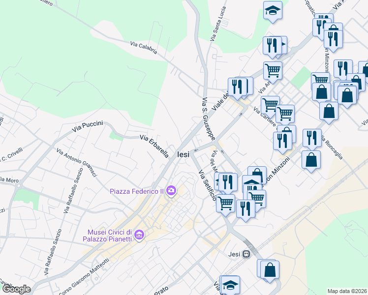 map of restaurants, bars, coffee shops, grocery stores, and more near in Iesi