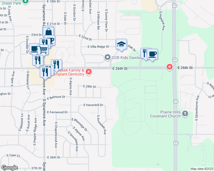 map of restaurants, bars, coffee shops, grocery stores, and more near 5315 E 28th St in Sioux Falls