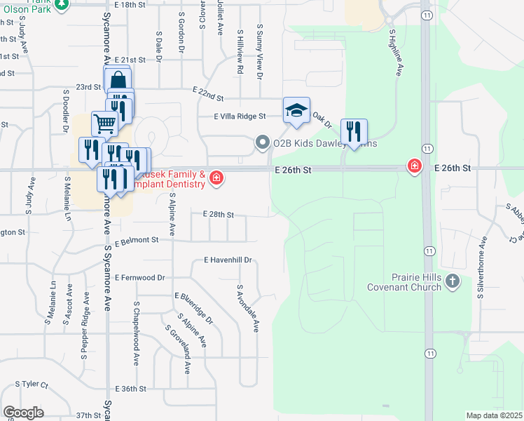 map of restaurants, bars, coffee shops, grocery stores, and more near 5315 E 28th St in Sioux Falls