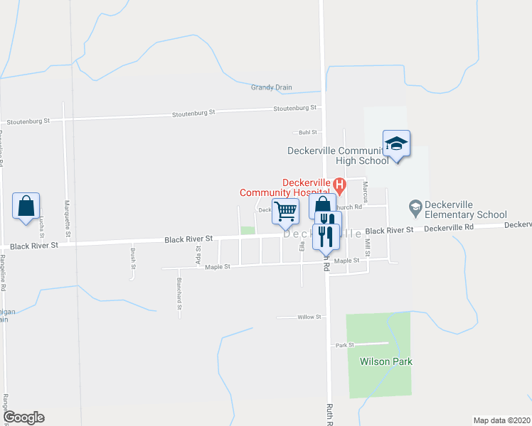 map of restaurants, bars, coffee shops, grocery stores, and more near 2422 Decker Drive in Deckerville