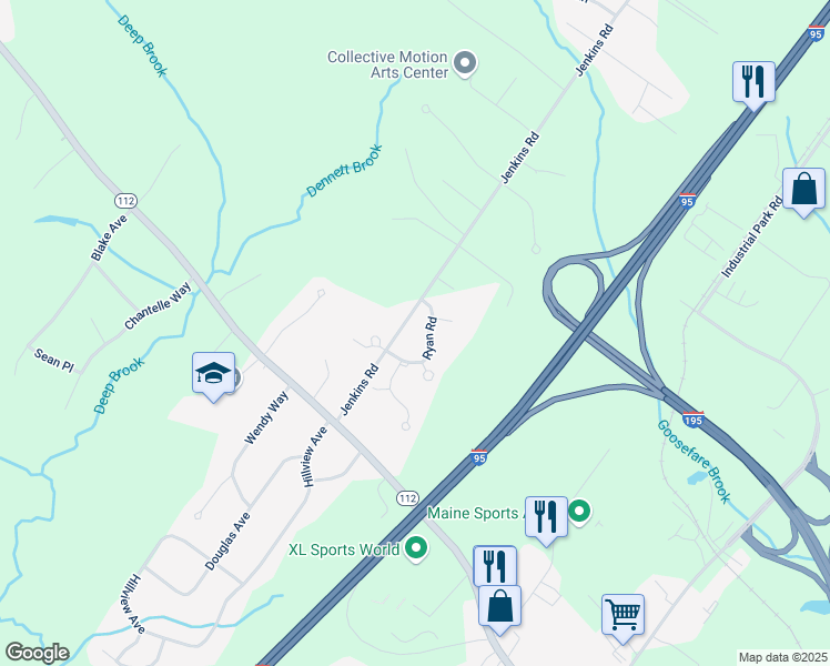 map of restaurants, bars, coffee shops, grocery stores, and more near 6 Ryan Road in Saco