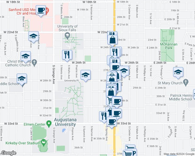 map of restaurants, bars, coffee shops, grocery stores, and more near 1919 South Duluth Avenue in Sioux Falls