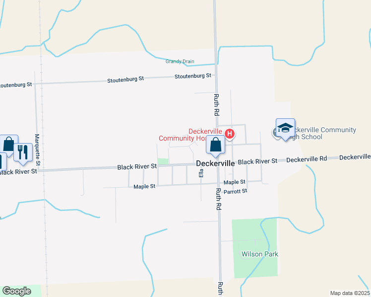 map of restaurants, bars, coffee shops, grocery stores, and more near 2406 Decker Drive in Deckerville