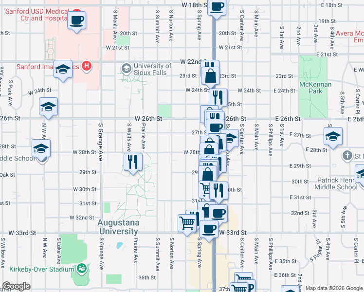 map of restaurants, bars, coffee shops, grocery stores, and more near 2002 South Duluth Avenue in Sioux Falls