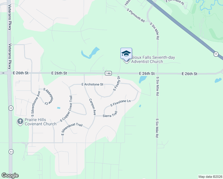 map of restaurants, bars, coffee shops, grocery stores, and more near Firefly Drive in Sioux Falls