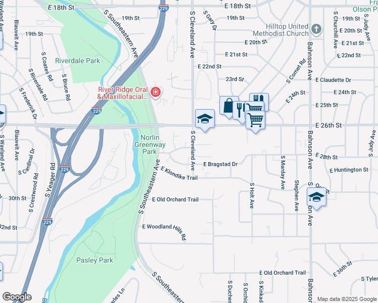 map of restaurants, bars, coffee shops, grocery stores, and more near 2013 South Cleveland Avenue in Sioux Falls