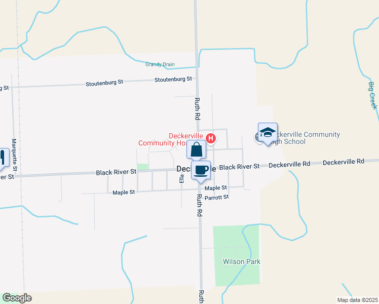 map of restaurants, bars, coffee shops, grocery stores, and more near in Deckerville