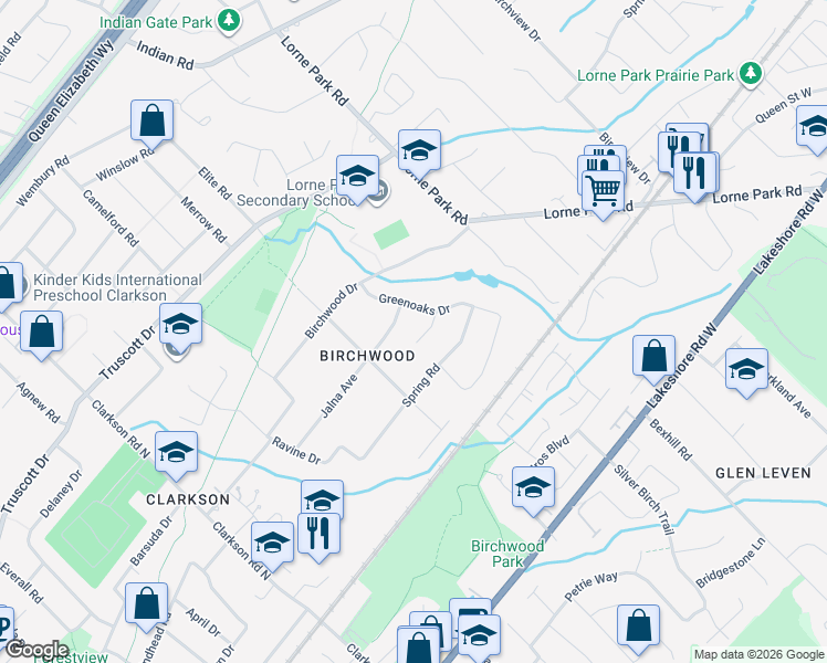 map of restaurants, bars, coffee shops, grocery stores, and more near 1249 Greenoaks Drive in Mississauga