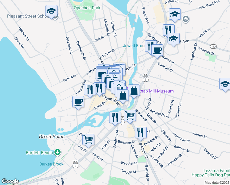 map of restaurants, bars, coffee shops, grocery stores, and more near in Laconia