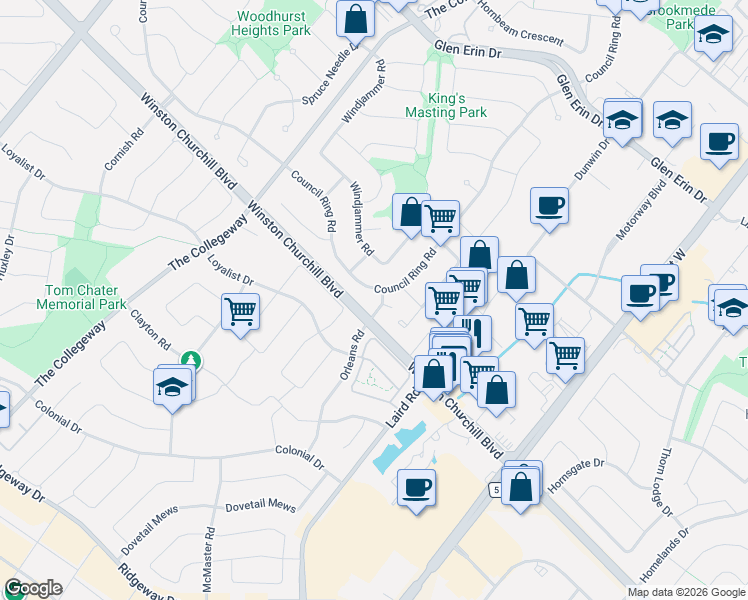 map of restaurants, bars, coffee shops, grocery stores, and more near 2679 Frankston Road in Mississauga