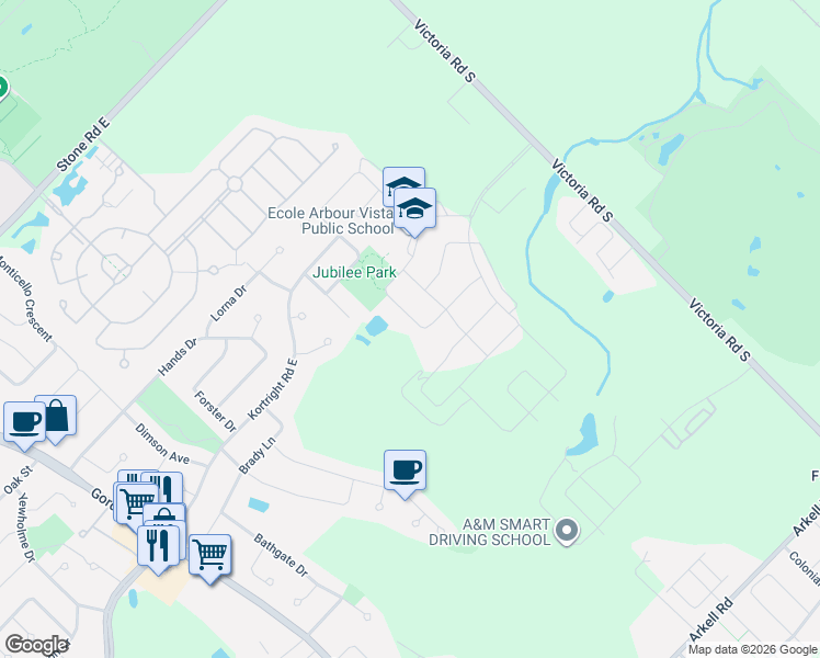 map of restaurants, bars, coffee shops, grocery stores, and more near 84 McCann Street in Guelph