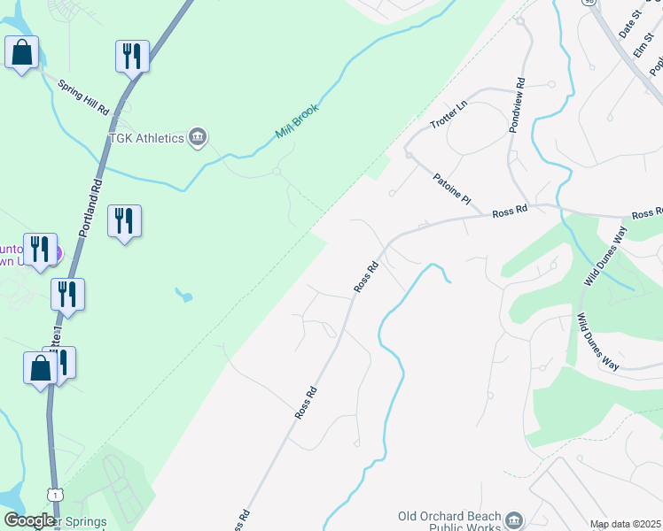 map of restaurants, bars, coffee shops, grocery stores, and more near 126 Ross Road in Old Orchard Beach