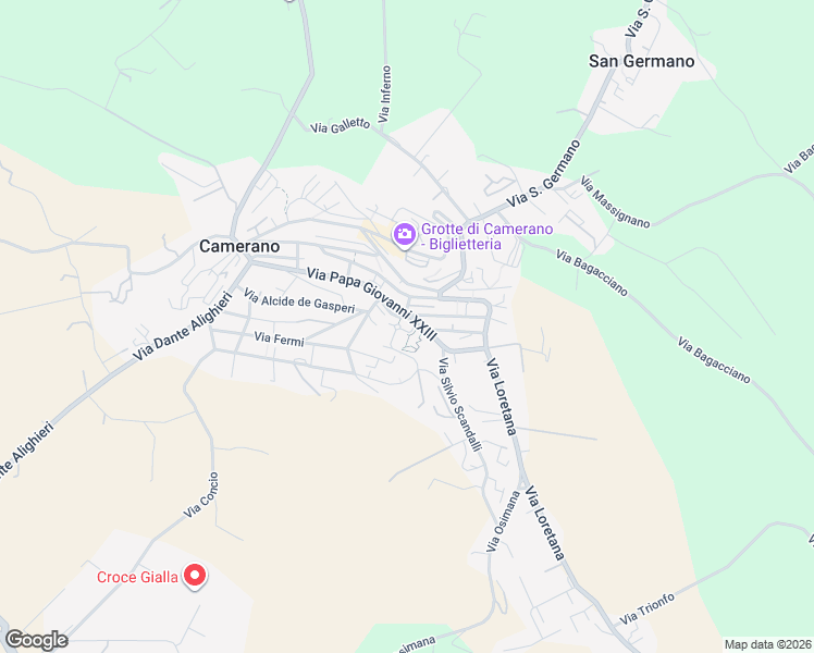 map of restaurants, bars, coffee shops, grocery stores, and more near 58 Via Papa Giovanni XXIII in Camerano