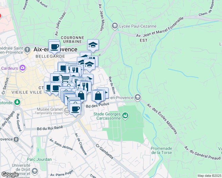 map of restaurants, bars, coffee shops, grocery stores, and more near Impasse du Gallet Cantant in Aix-en-Provence