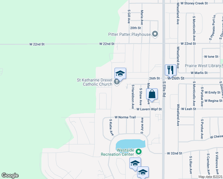 map of restaurants, bars, coffee shops, grocery stores, and more near 1845 South Katie Avenue in Sioux Falls