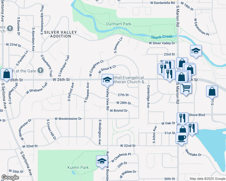 map of restaurants, bars, coffee shops, grocery stores, and more near 5908 West 27th Street in Sioux Falls