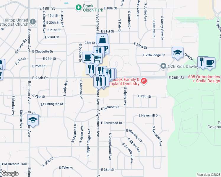 map of restaurants, bars, coffee shops, grocery stores, and more near 4531 East 26th Street in Sioux Falls