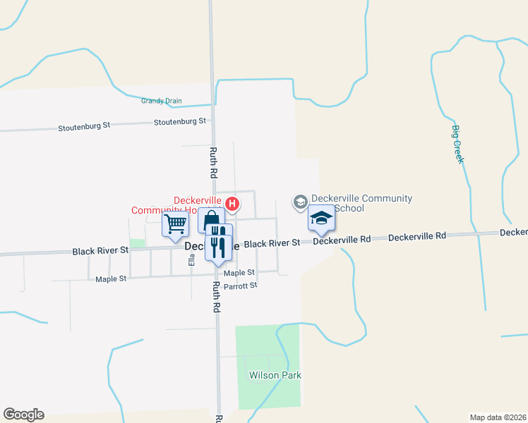 map of restaurants, bars, coffee shops, grocery stores, and more near 3585 Marcus in Deckerville