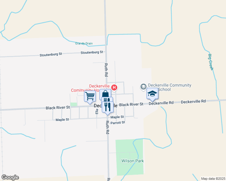 map of restaurants, bars, coffee shops, grocery stores, and more near 3588 Pine Street in Deckerville