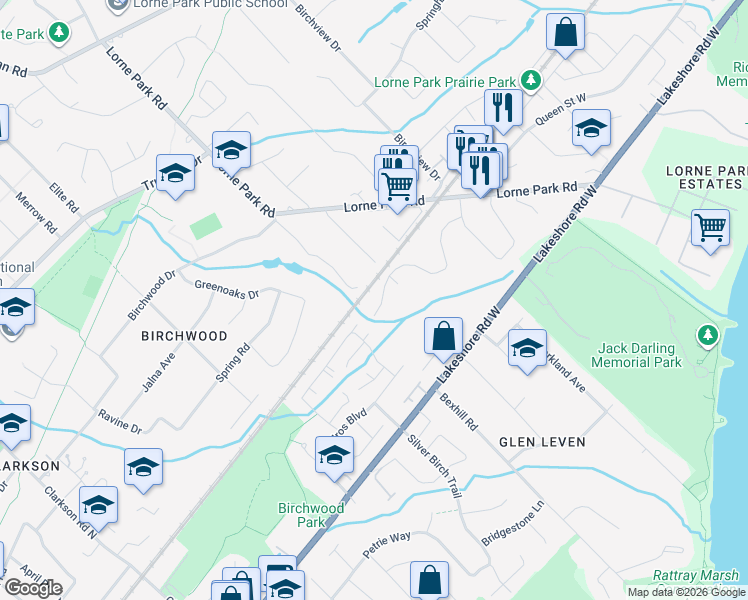 map of restaurants, bars, coffee shops, grocery stores, and more near 1389 Bramblewood Lane in Mississauga