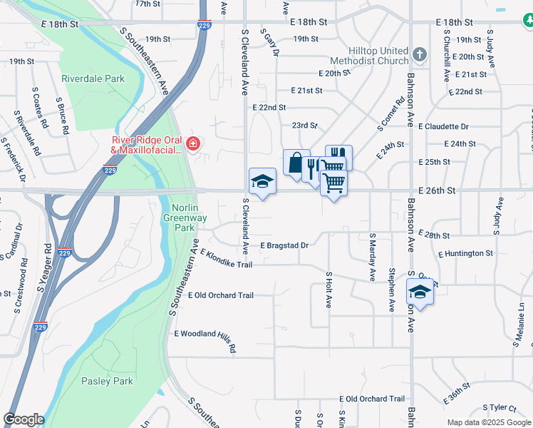 map of restaurants, bars, coffee shops, grocery stores, and more near 1924 South Cleveland Avenue in Sioux Falls