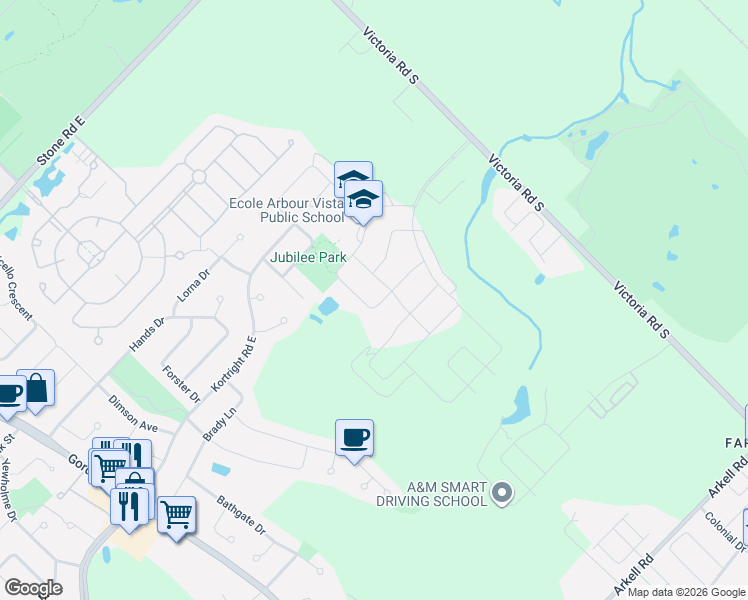 map of restaurants, bars, coffee shops, grocery stores, and more near 29 Kirvan Drive in Guelph