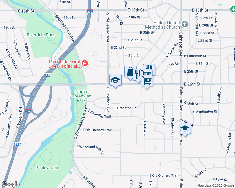 map of restaurants, bars, coffee shops, grocery stores, and more near 1924 South Cleveland Avenue in Sioux Falls