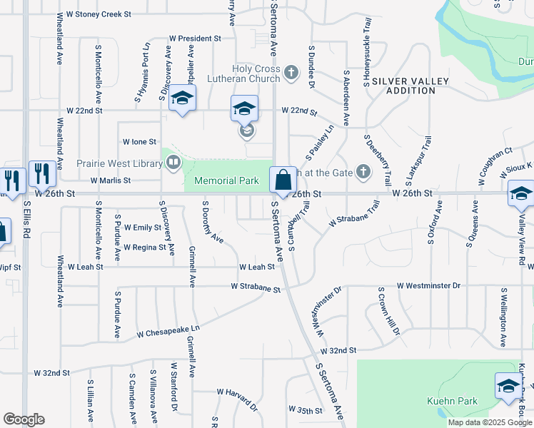 map of restaurants, bars, coffee shops, grocery stores, and more near 1831 South Sertoma Avenue in Sioux Falls