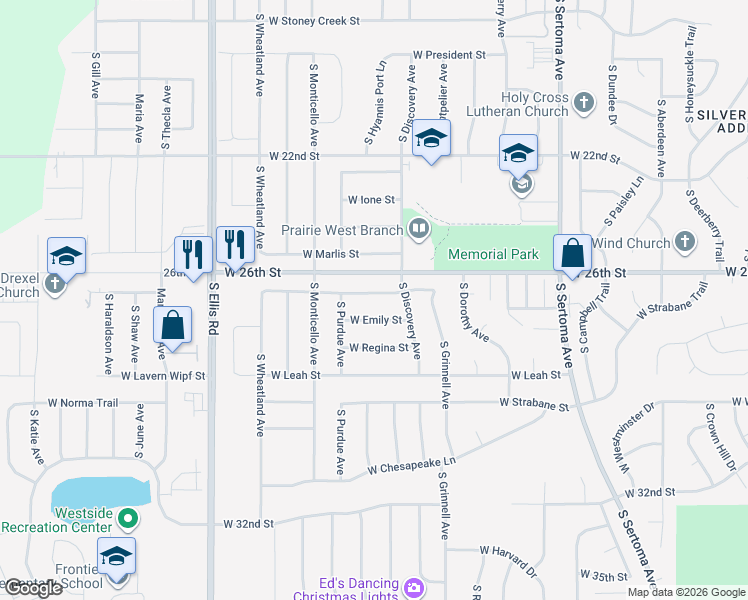 map of restaurants, bars, coffee shops, grocery stores, and more near 7608 West Alexandra Street in Sioux Falls