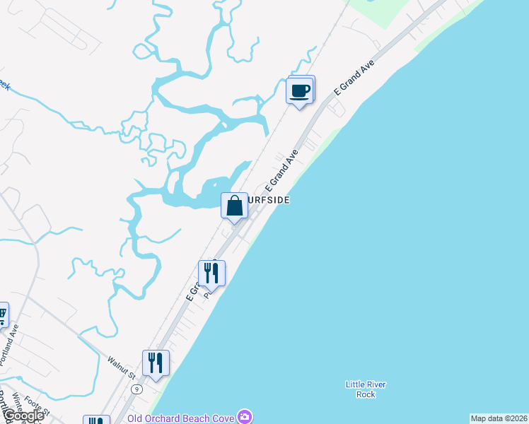map of restaurants, bars, coffee shops, grocery stores, and more near 36 Wavelet Street in Old Orchard Beach