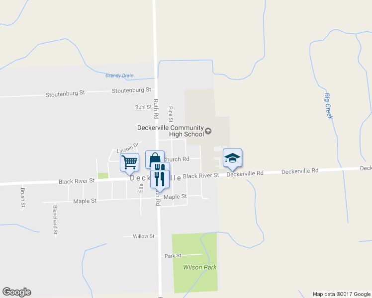 map of restaurants, bars, coffee shops, grocery stores, and more near 3585 Marcus in Deckerville