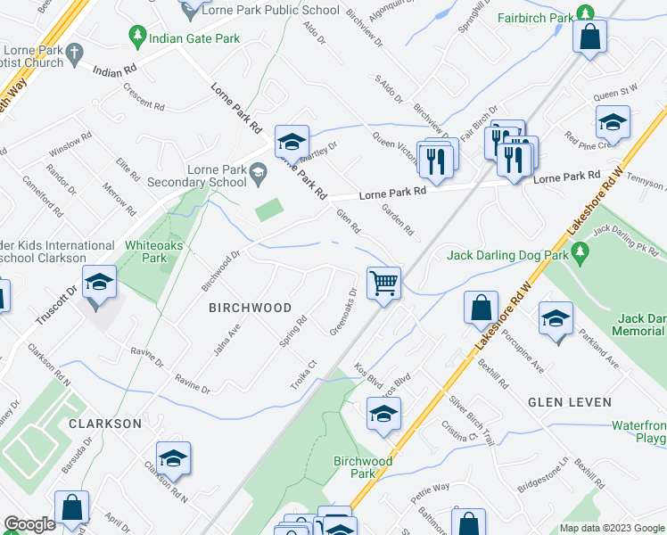 map of restaurants, bars, coffee shops, grocery stores, and more near 1210 Greenoaks Drive in Mississauga