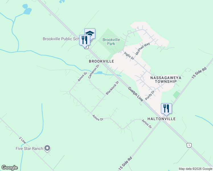 map of restaurants, bars, coffee shops, grocery stores, and more near 2039 Blacklock Street in Milton