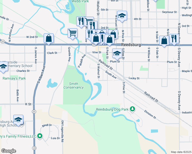 map of restaurants, bars, coffee shops, grocery stores, and more near 444 South Walnut Street in Reedsburg