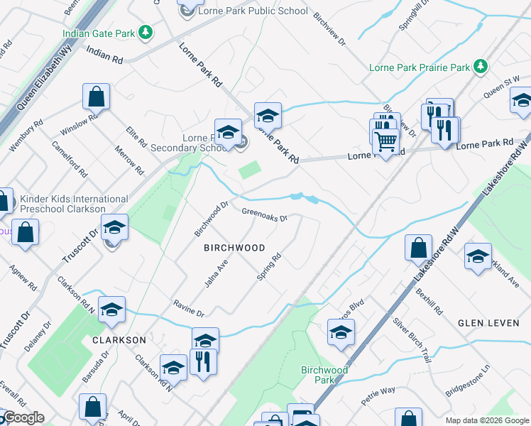 map of restaurants, bars, coffee shops, grocery stores, and more near 1249 Greenoaks Drive in Mississauga